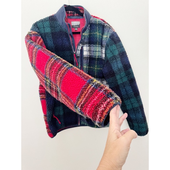 J.Crew Nordic sherpa-fleece full-zip jacket in mixed tartan holiday plaid M - Picture 6 of 9